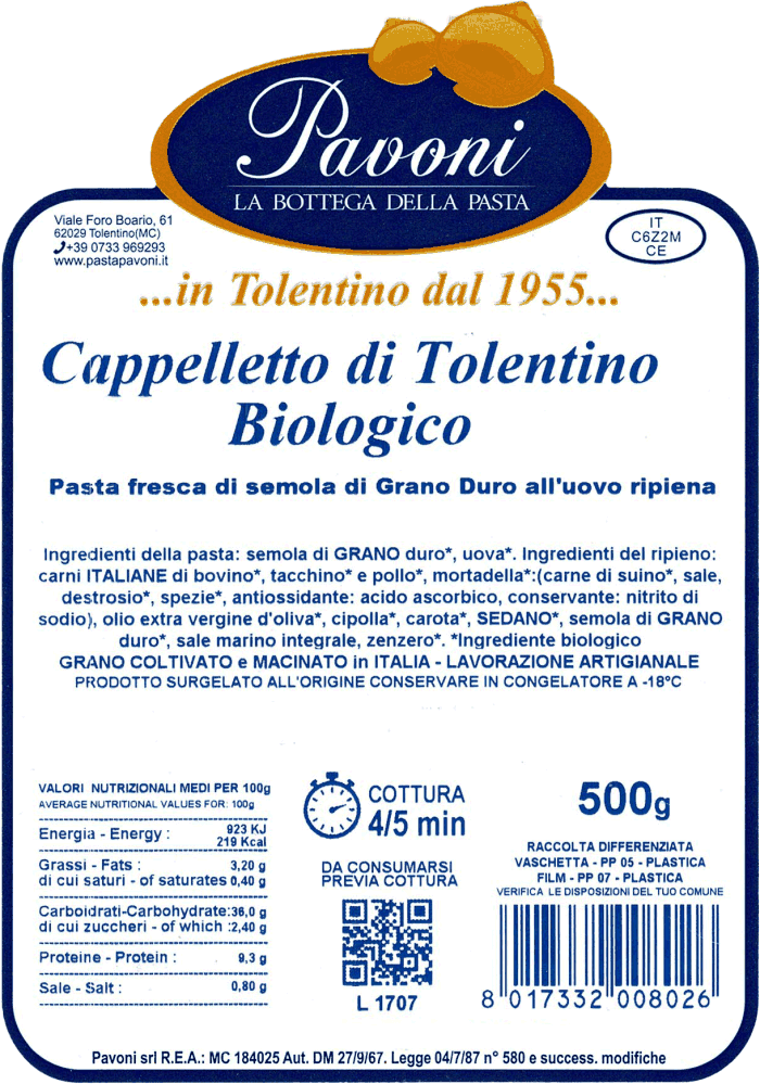 Cappelletto Di Tolentino Pasta Pavoni