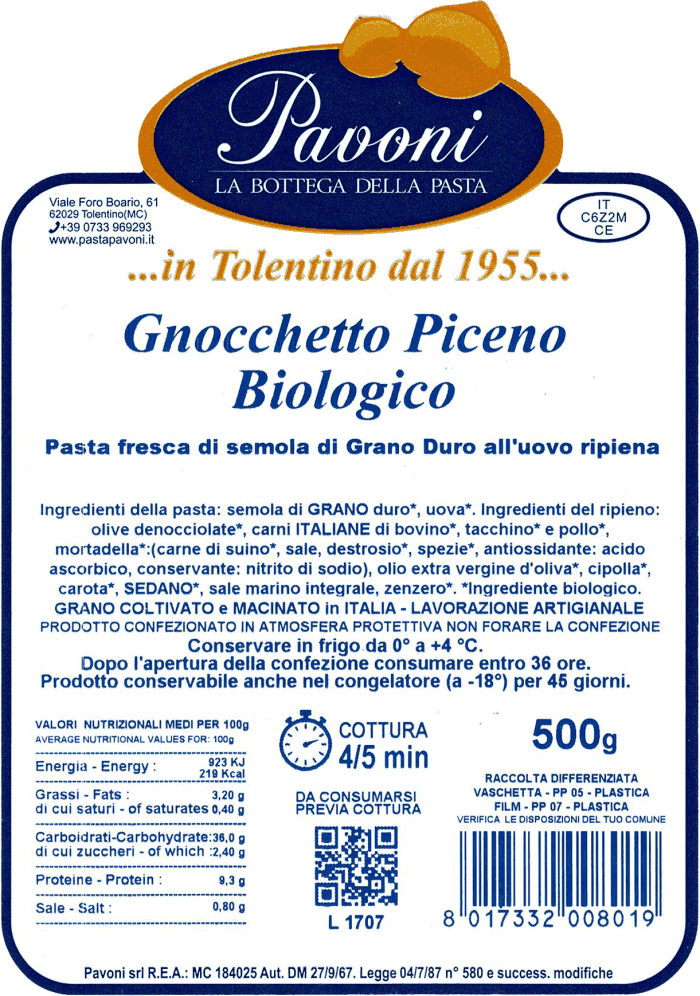 Gnocchetto Piceno Pasta Pavoni